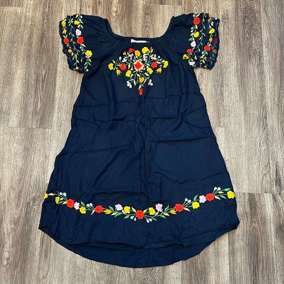 Women's Off Shoulder Mexican Embroidered Dress – Floral Boho Tunic Top
